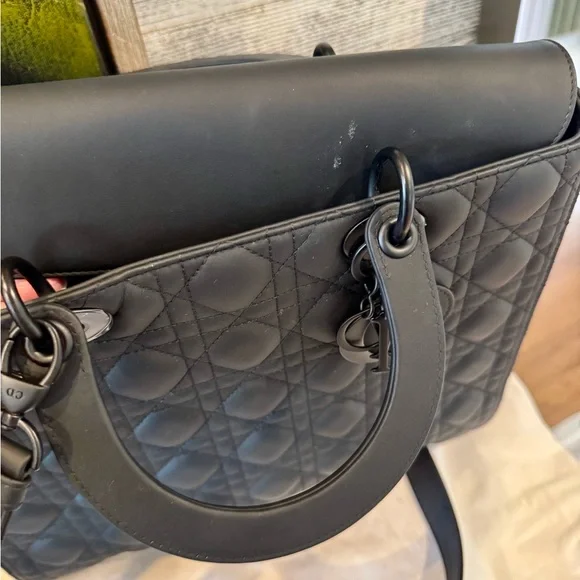 Christian Dior Ultra Matte Lady Dior Bag Cannage Quilt Calfskin Large Black - Picture 10 of 15